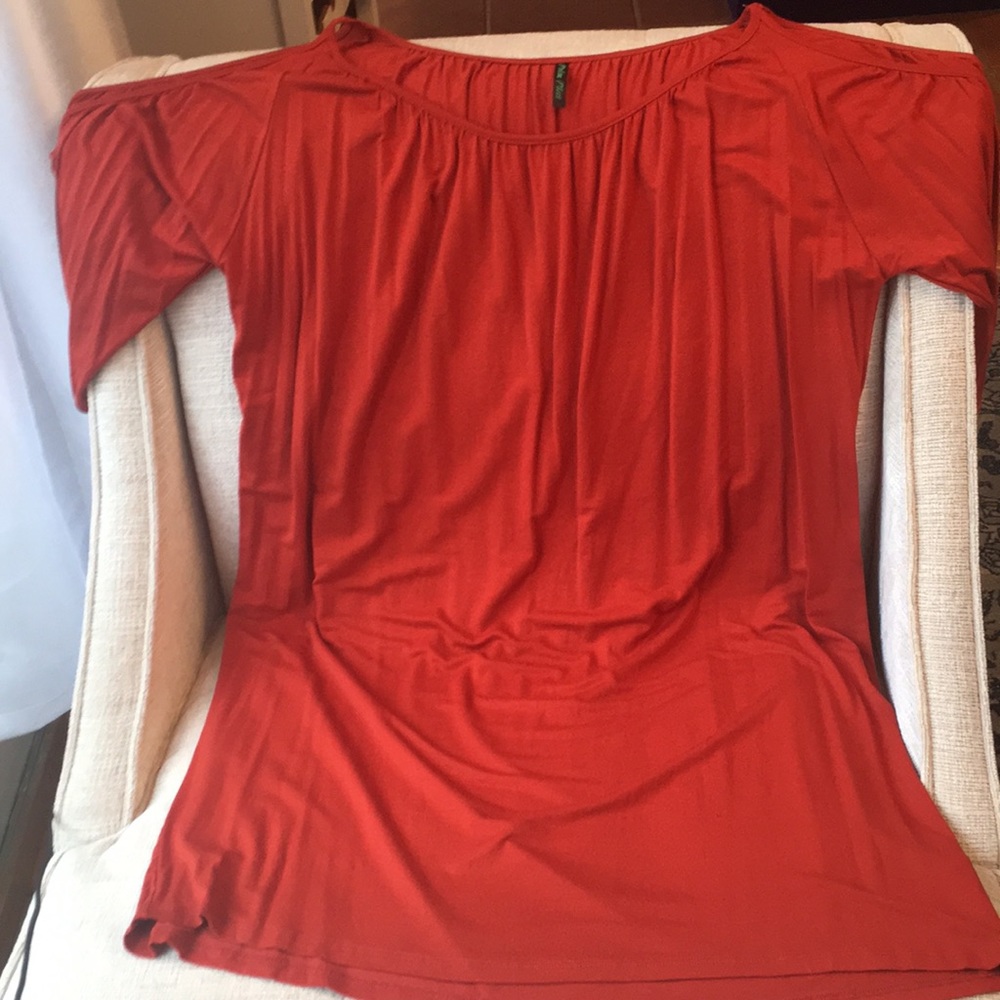 Rust color cold shouldered dress
